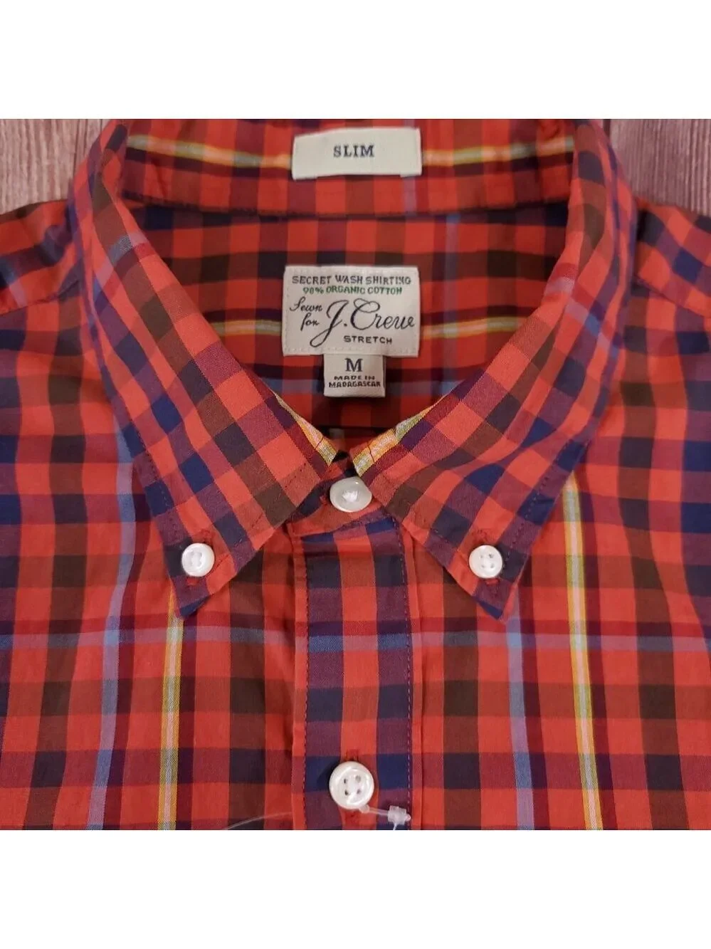 J Crew Mens Medium Secret Wash Slim Fit Long Sleeve Button Down Shirt Stretch
